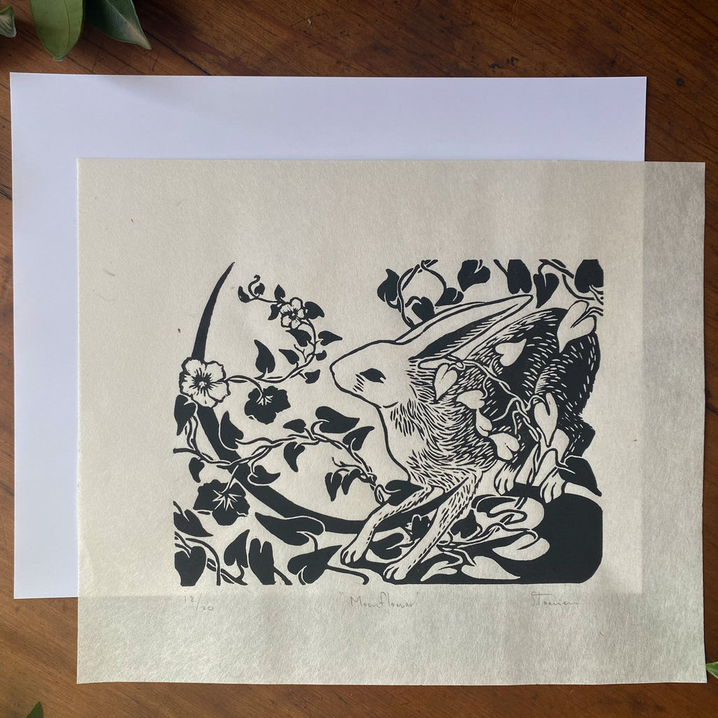 Moonflower linocut print - Folklorika