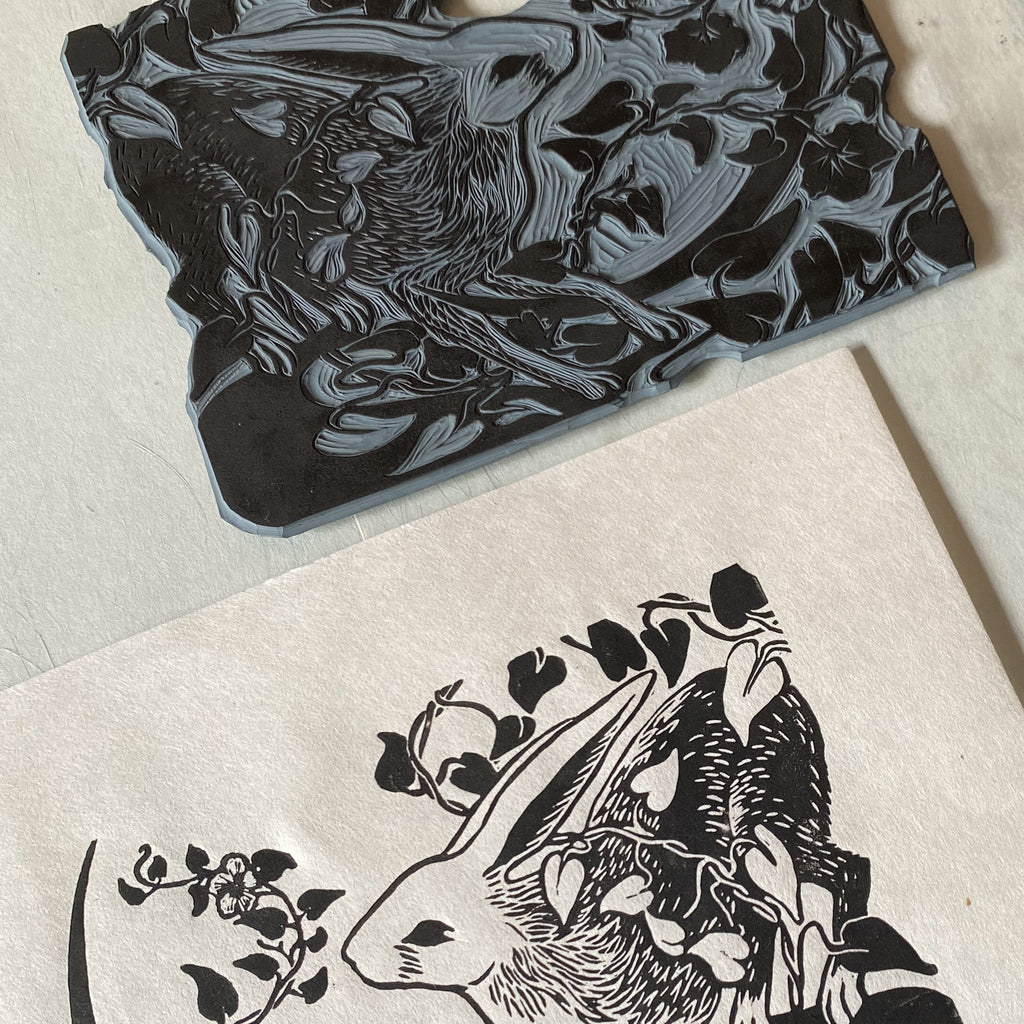 Moonflower linocut print - Folklorika