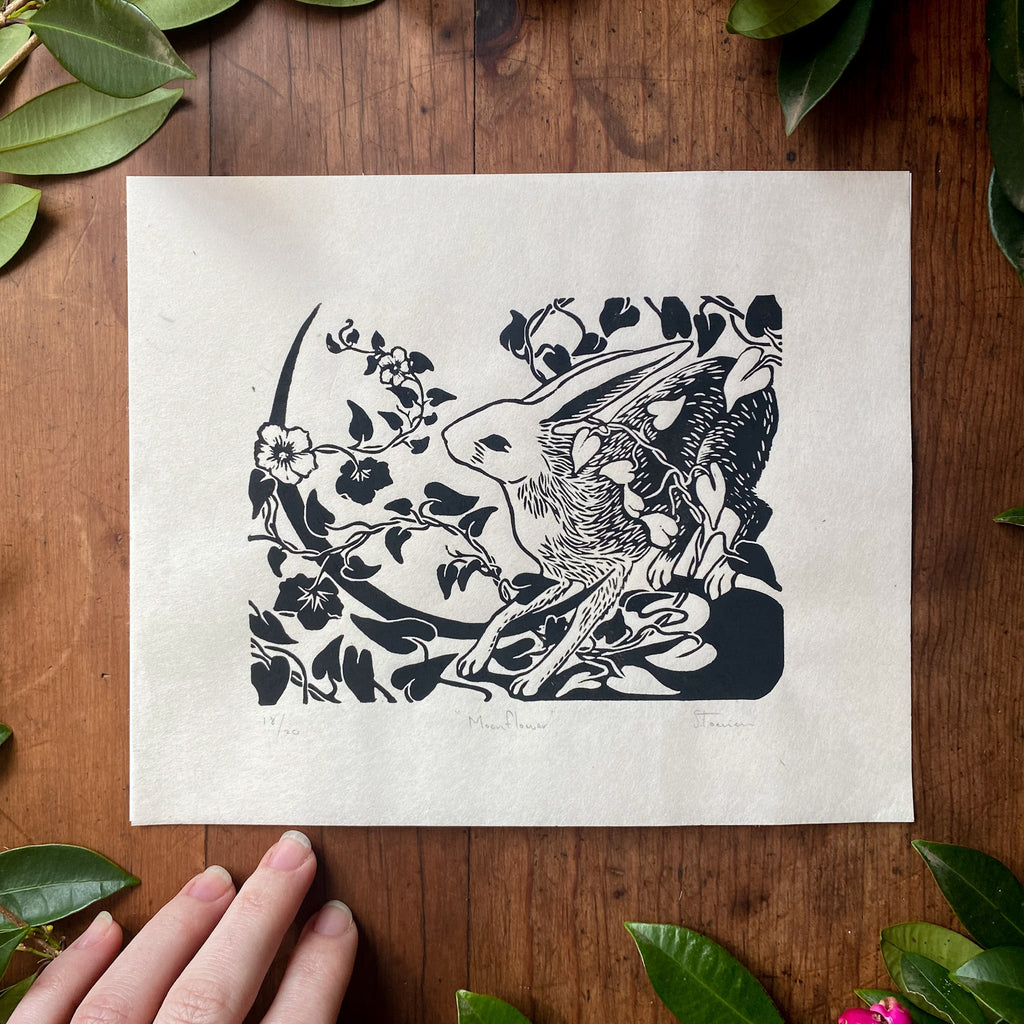 Moonflower linocut print - Folklorika