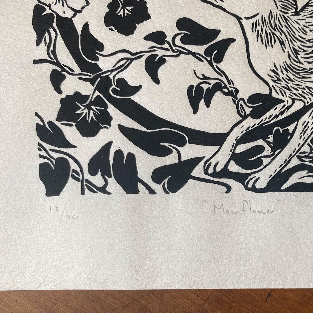 Moonflower linocut print - Folklorika