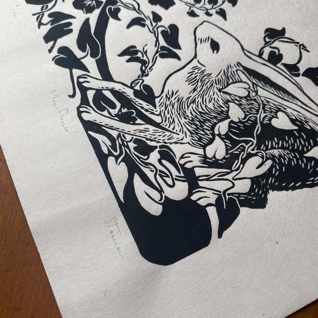 Moonflower linocut print - Folklorika